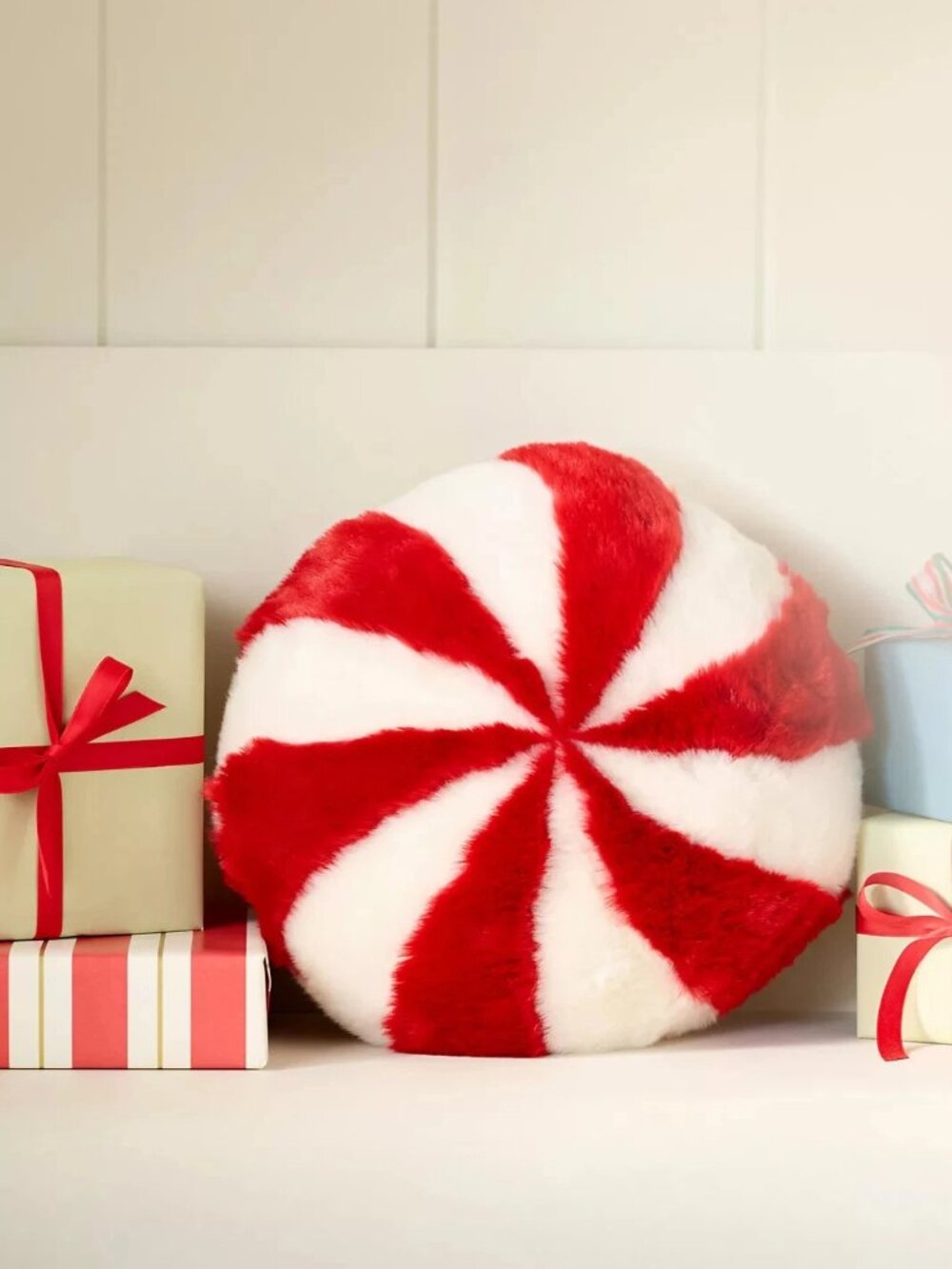 Anthropologie Peppermint Faux Fur Pillow, Red